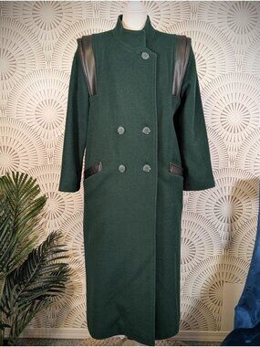 1980's Forest Green Long Wool Overcoat - Women's Size 7/8